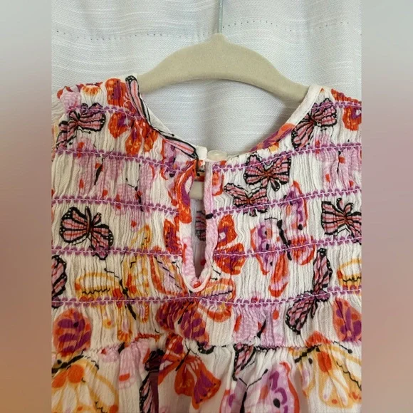 Peek Baby Girl Butterfly Print Smocked Dress Pink Orange Long Sleeve Size 6-12M - Picture 8 of 10